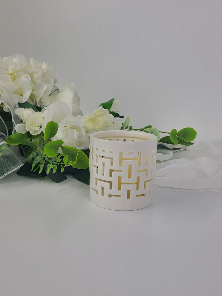 Rental - White Fretwork Ceramic Votive