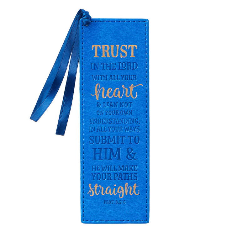 Trust In The LORD Blue Faux Leather Bookmark - Proverbs 3:5-6