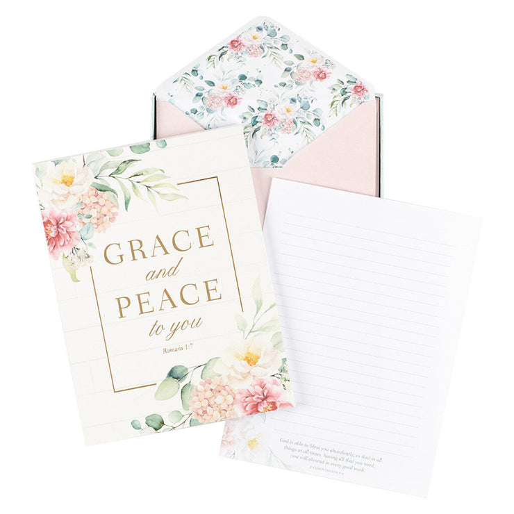 Grace and Peace White Floral Writing Paper and Envelope Set - Romans 1:7