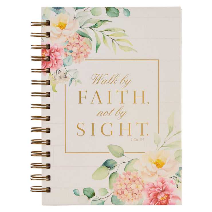 Walk By Faith White Floral Wirebound Journal - 2 Corinthians 5:7