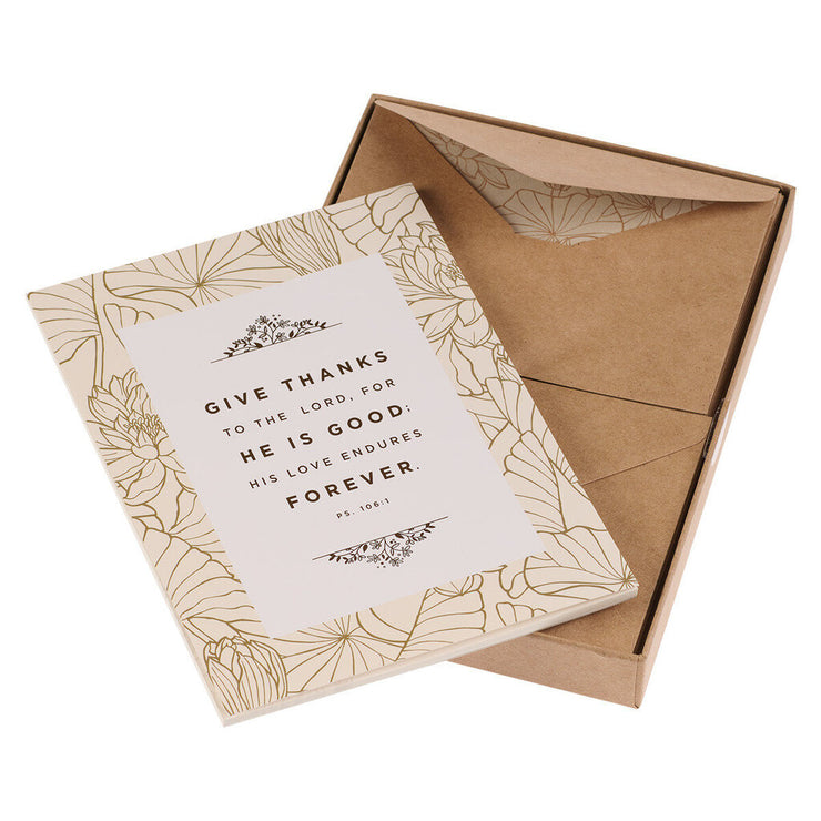 Give Thanks White and Gold Writing Paper and Envelope Set - Psalm 106:1